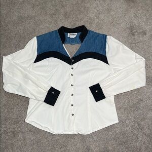 Vintage Banjo Western Button Front Heart Cut Out Cropped Shirt Size Large